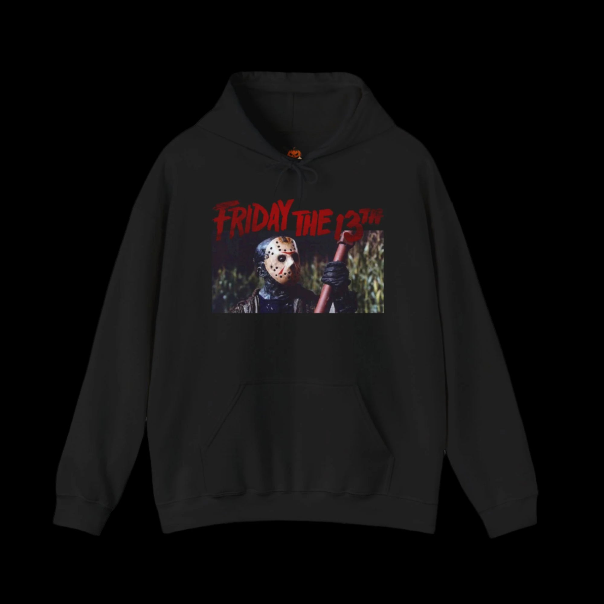 Black hoodie with a graphic of a creature from the black lagoon gill-man and text on a black background