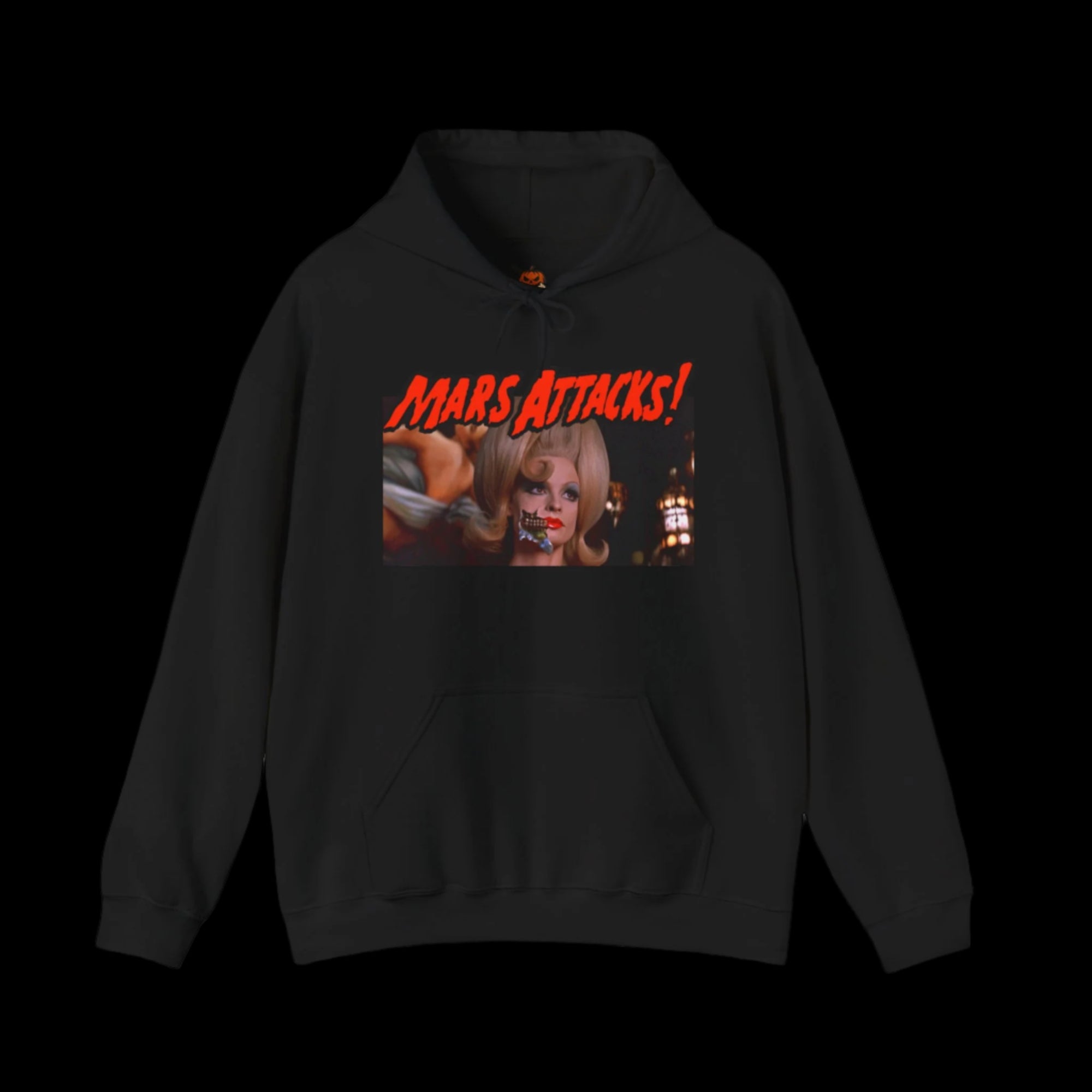Black hoodie with 'Mars Attacks!' graphic on a black background