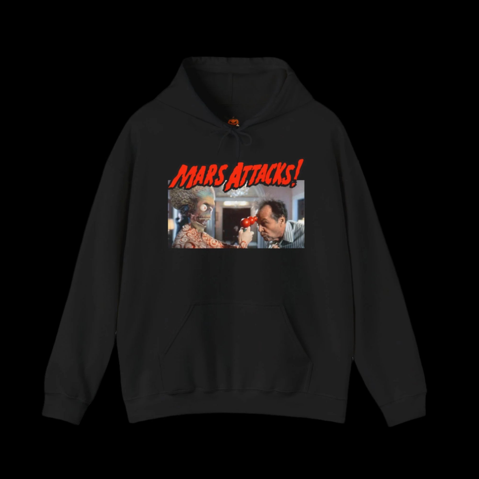 Black hoodie with 'Mars Attacks!' graphic on a black background