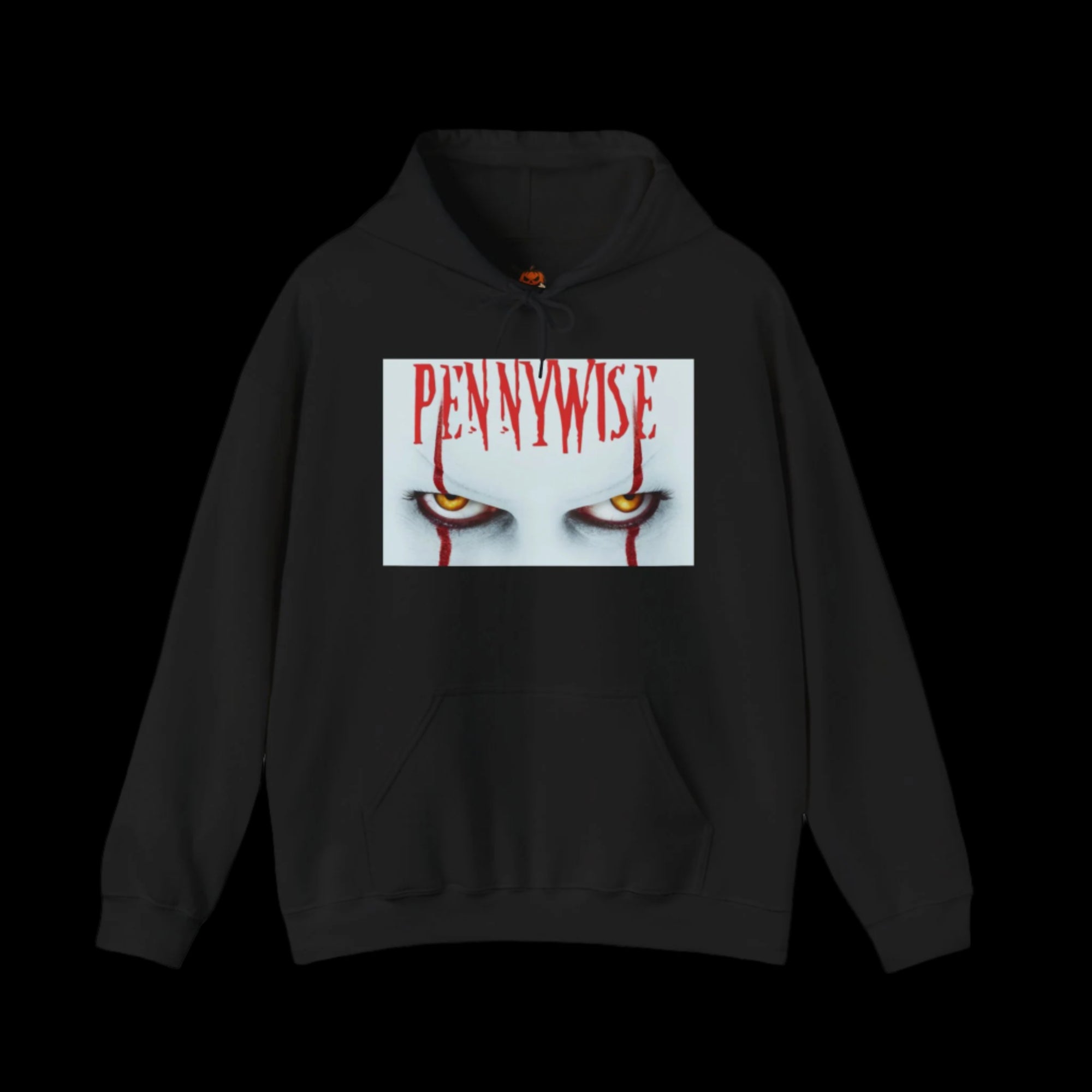 Black hoodie with 'Pennywise' graphic on a black background