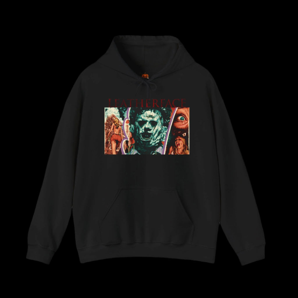 Black hoodie with a colorful graphic design on a black background