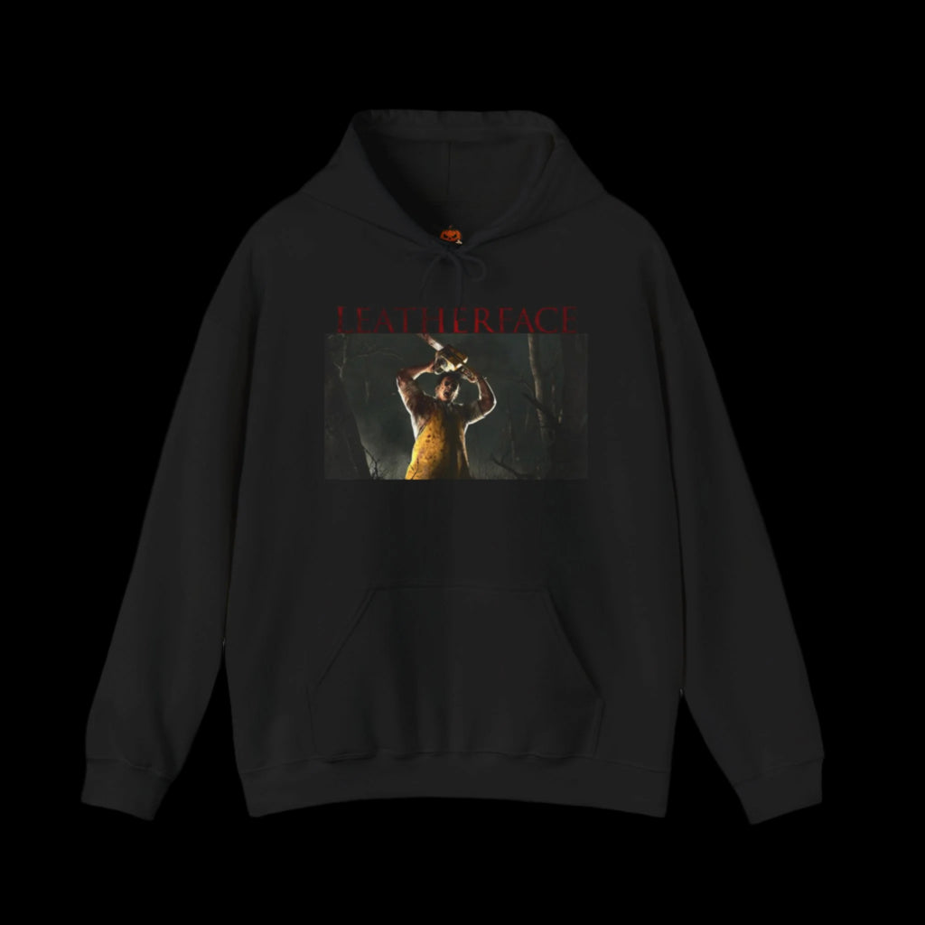 Black hoodie with graphic design and text on a black background